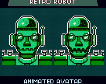 Animated Pixel Giftuber, Retro Robot Avatar, Pre-made for Twitch & YouTube, Perfect for VTuber Overlay, Metal Android, Instant Download
