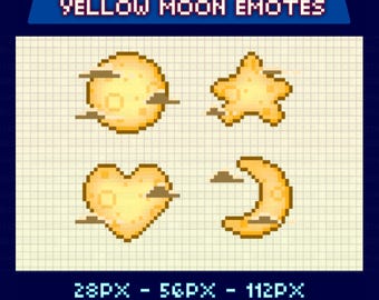 Animated Pixel Emotes, Yellow Moon Assets, 16Bit Style Gifs, Lofi Moving Clouds, Retro Night Aesthetic, Instant Download, 28px, 56px, 112px