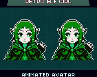 Animated Pixel Giftuber, Retro Elf Girl, Pre-made for Twitch & YouTube, Perfect for VTuber Overlay,  Magic Archer Female, Instant Download