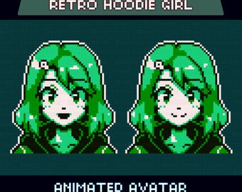Animated Pixel Giftuber, Retro Hoodie Girl, Pre-made for Twitch & YouTube, Perfect for VTuber Overlay,  Swept Bangs Clip, Instant Download