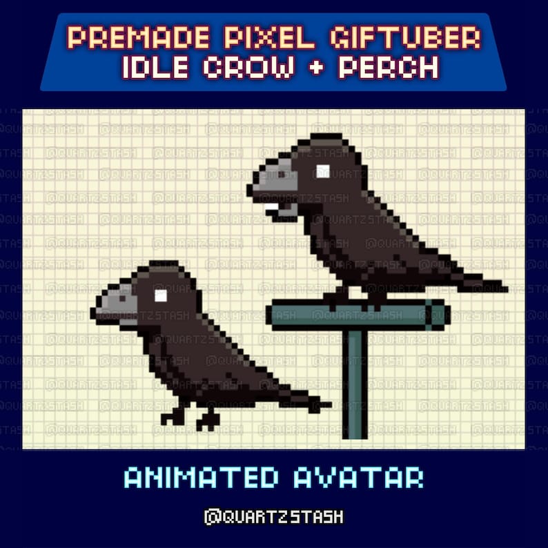 Animated Pixel Giftuber, Black Crow Model, Cute Bird Sprite, Idle Perch ...