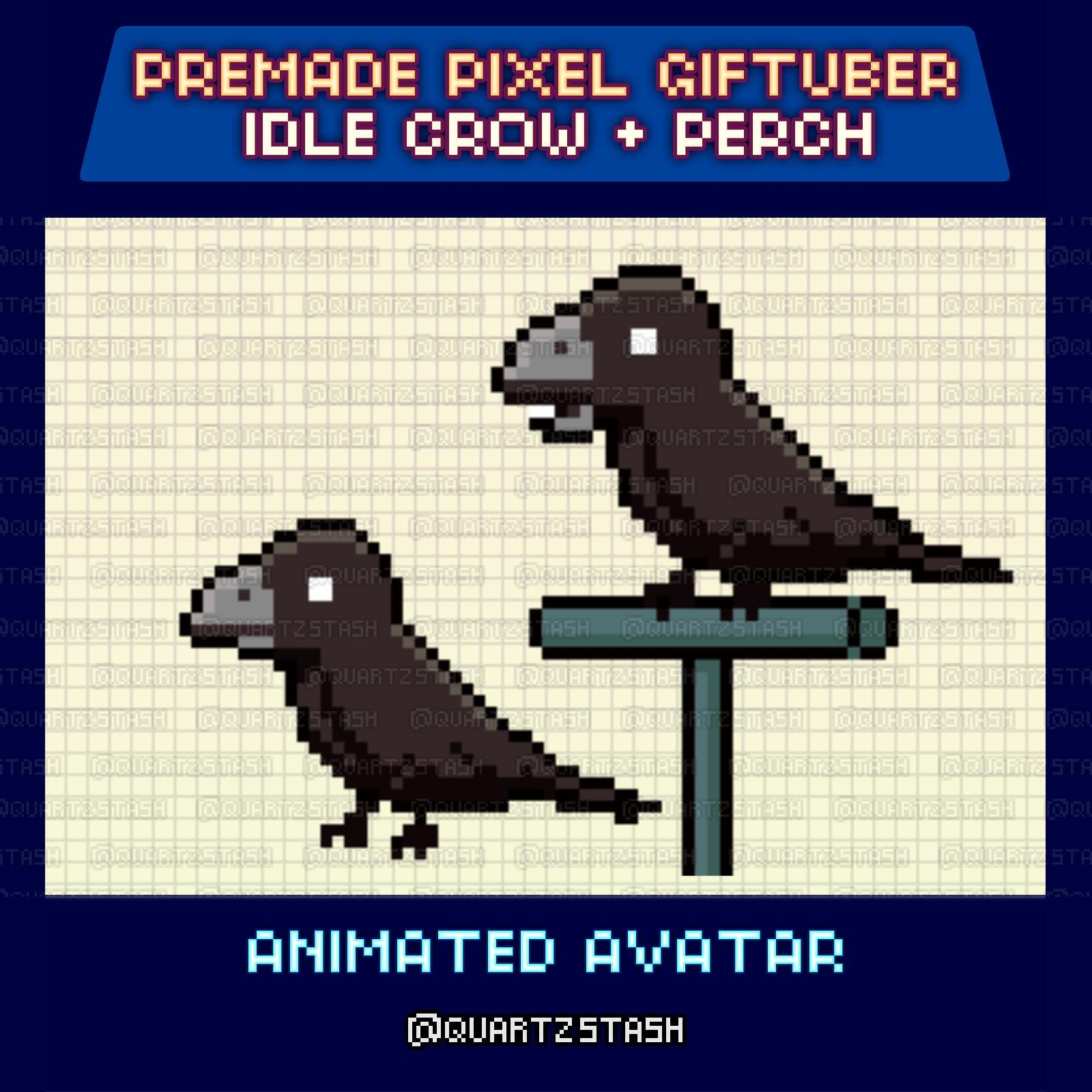 Animated Pixel Giftuber, Black Crow Model, Cute Bird Sprite, Idle Perch ...