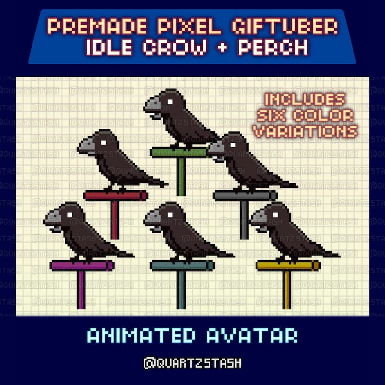 Animated Pixel Giftuber, Black Crow Model, Cute Bird Sprite, Idle Perch ...
