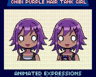 Animated Pixel Giftuber, Chibi Female Model, Premade for Twitch & YouTube, Ready to Use, Purple Hair Avatar, Gamepad Gif Pose