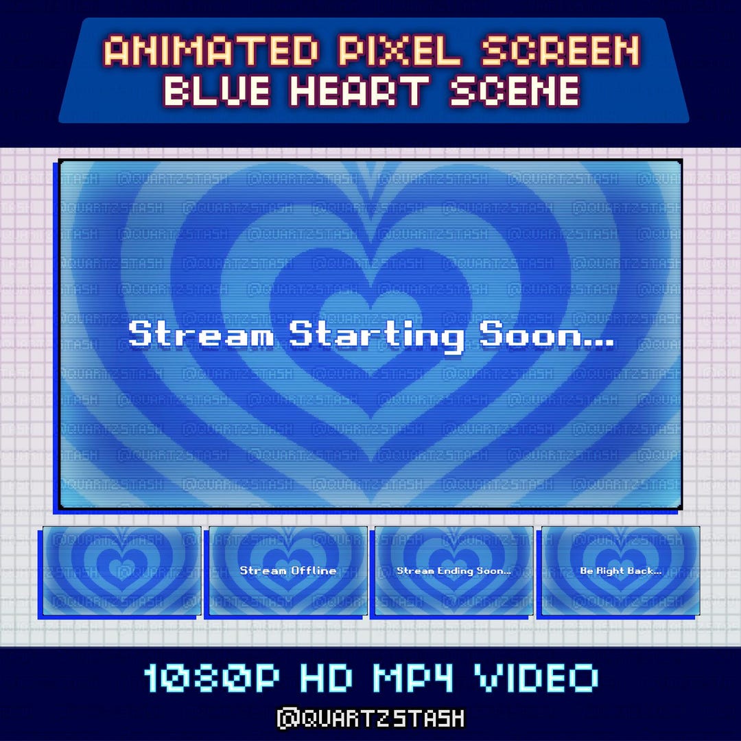 Loading Screen Heart R Animated Pixel Heart Scenes, Blue Twitch Overlay Screens, Be Right Back ...