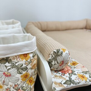 Changing mat cover made of 100% cotton for the changing table made of cotton waffle pique summer flowers white yellow beige