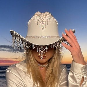 Iridescent Rhinestone fringe Cowboy Hat "Majestic" Losangelescowgirl.com birthdays, bachelorette party, country concert, festival