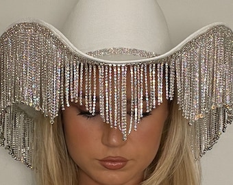Rhinestone fringe Cowboy Hat "Lucky” LosAngelesCowgirl birthdays, bachelorette party, country concert, festival, disco cowgirl