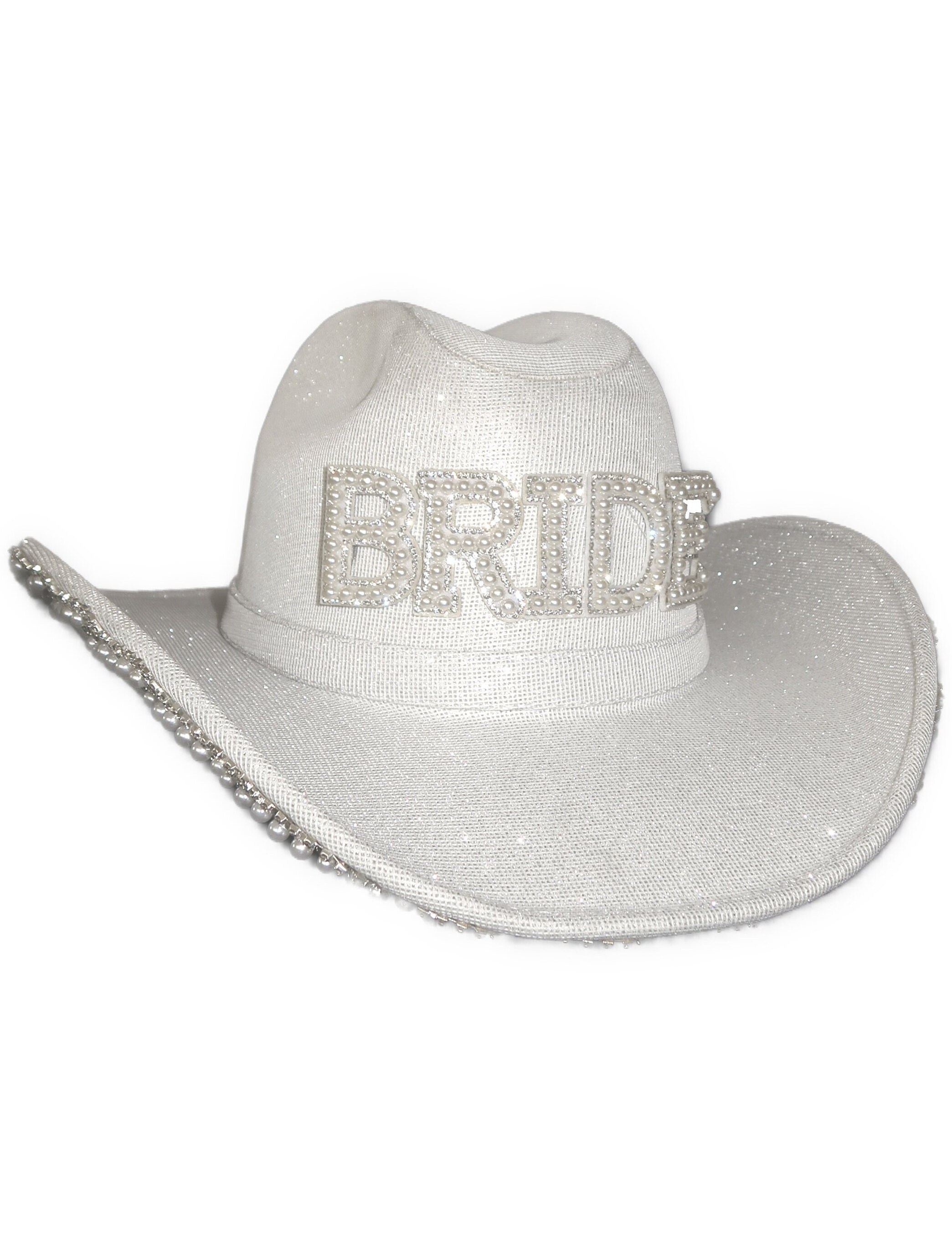 White Pearl Rhinestone Cowboy Hat Western Bridal Festival Glam Anthropologie Sylet Bride Rhinestone Cowboy Hat, Bling Cowgirl Hat (White  main image 2