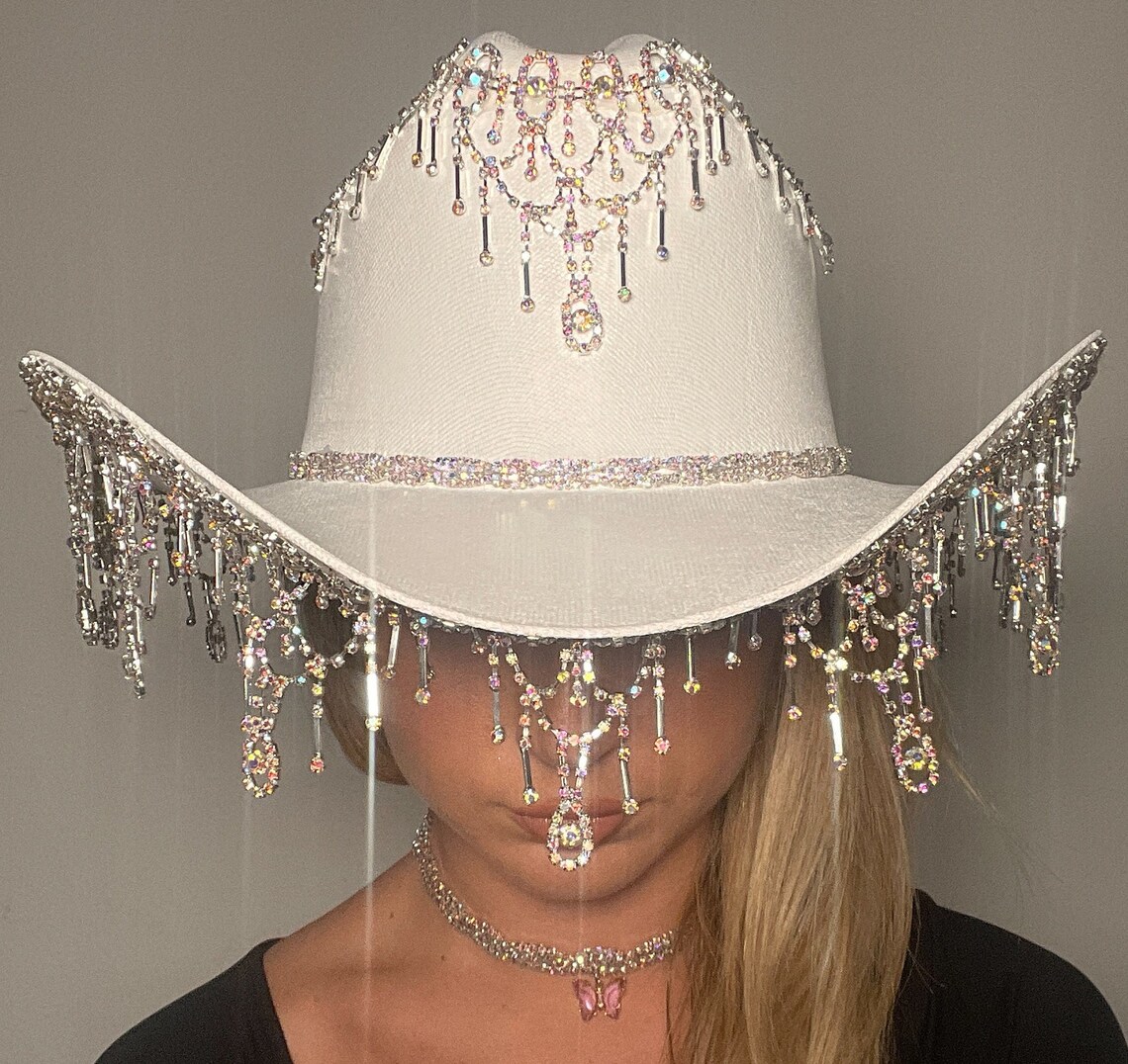 Iridescent Rhinestone Fringe Cowboy Hat majestic Etsy