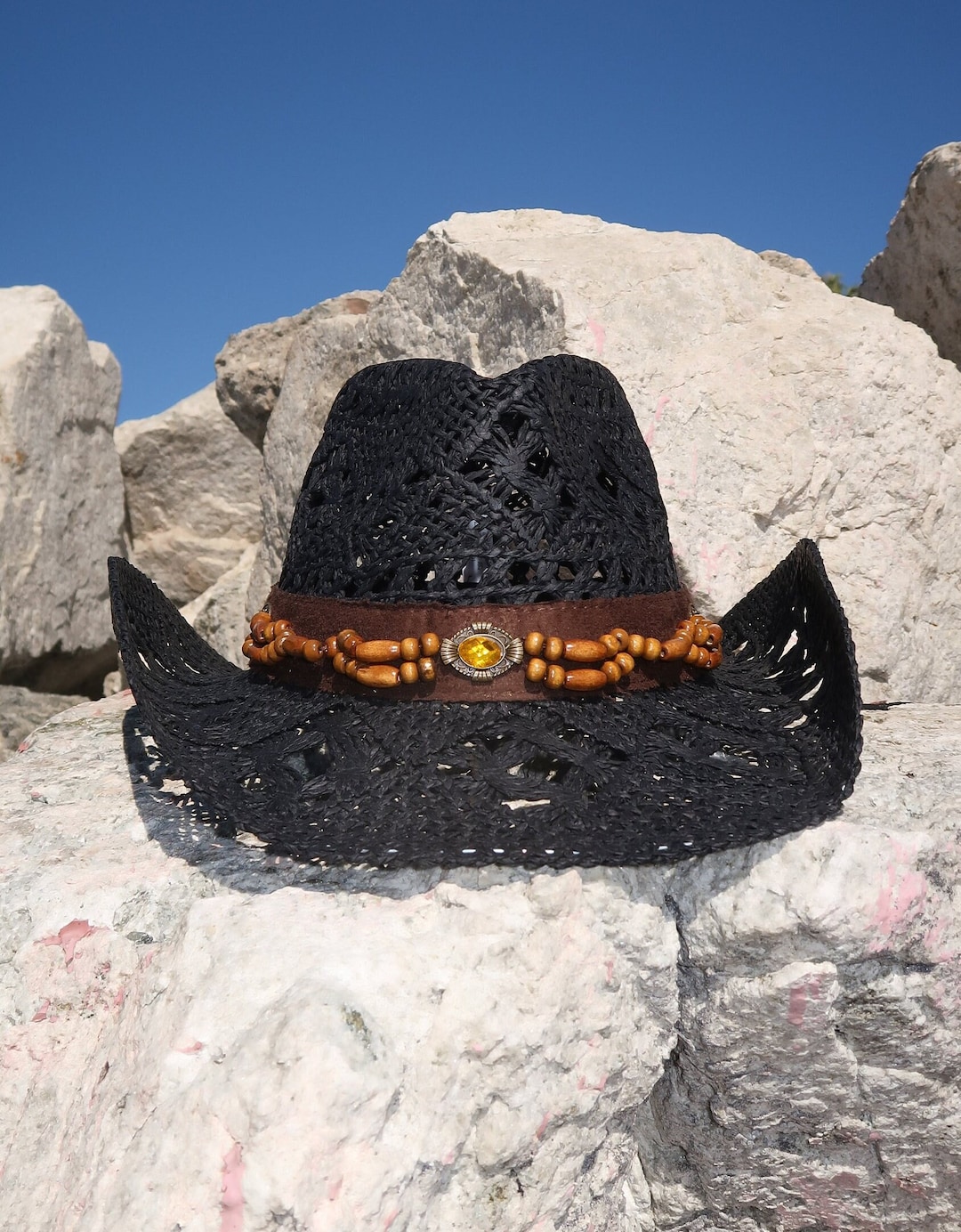 Black Coastal Cowgirl Straw Hat, Beach Hat, Western Hat, Perfect for — free download