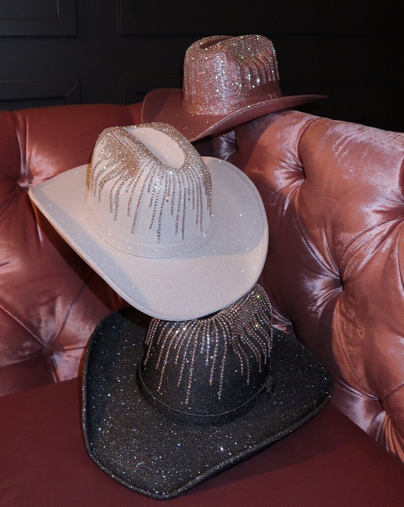 Rhinestone Fringe Sparkle Cowboy Hat country concert, music festival, bridal, bachelorette party, rodeo, and more By Los Angeles Cowgirl image 1