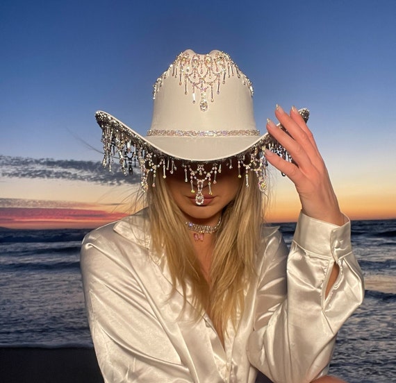Iridescent Rhinestone Fringe Cowboy Hat 