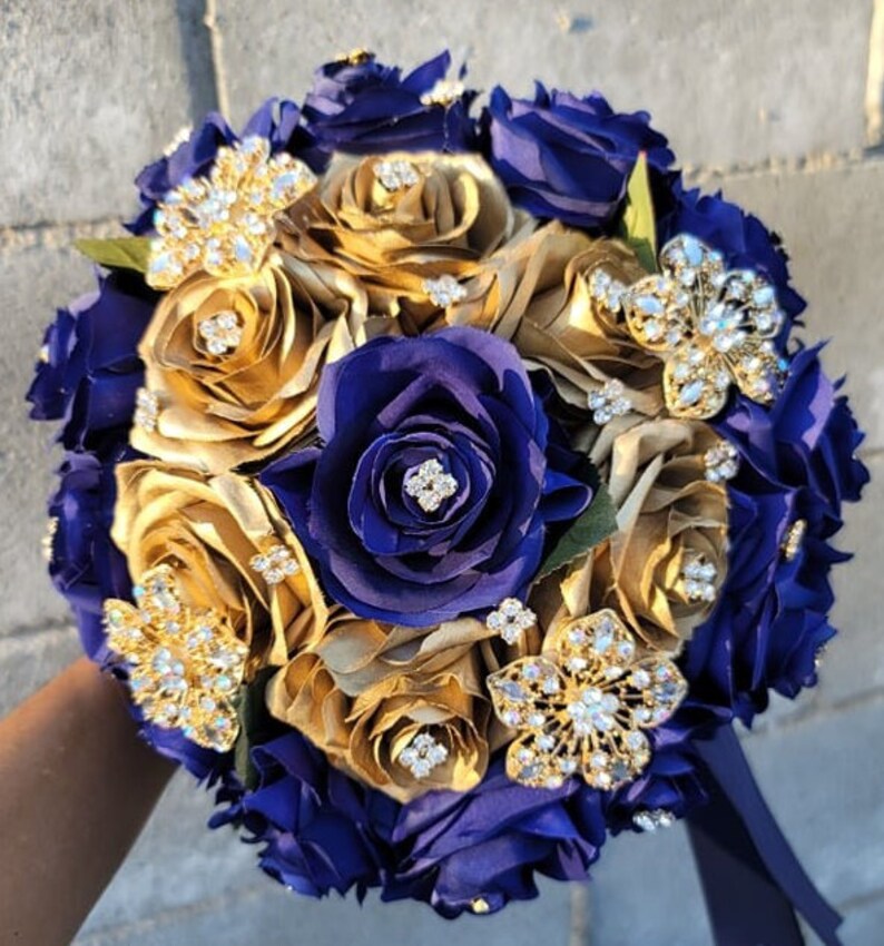 Navy Blue and Gold Bouquet - Etsy