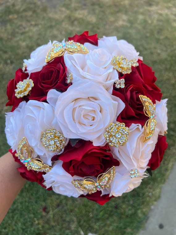 Red and Ivory Bouquet - Etsy