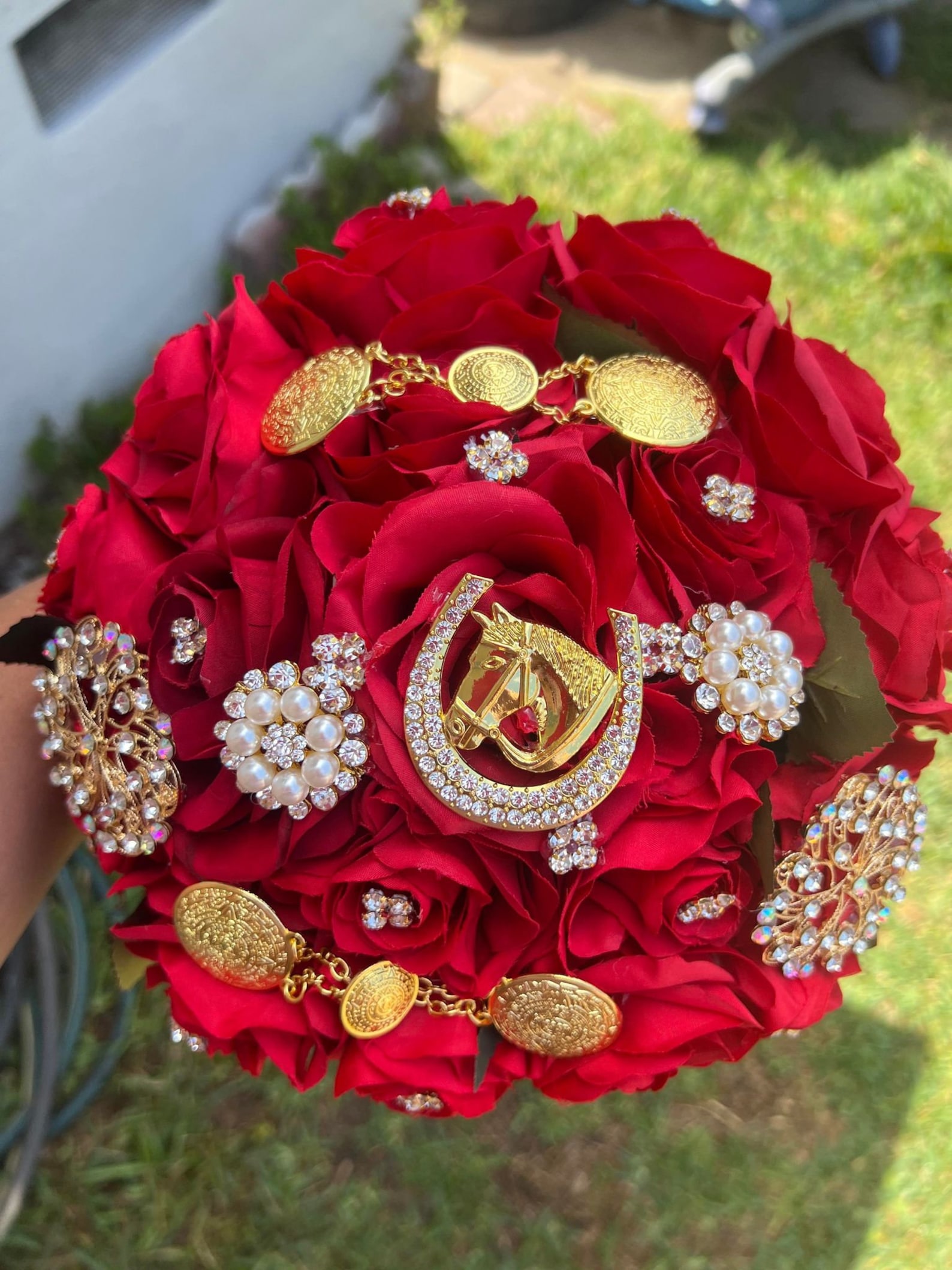 Red and Gold Mexican Horseshoe With Aztec Bouquet Etsy