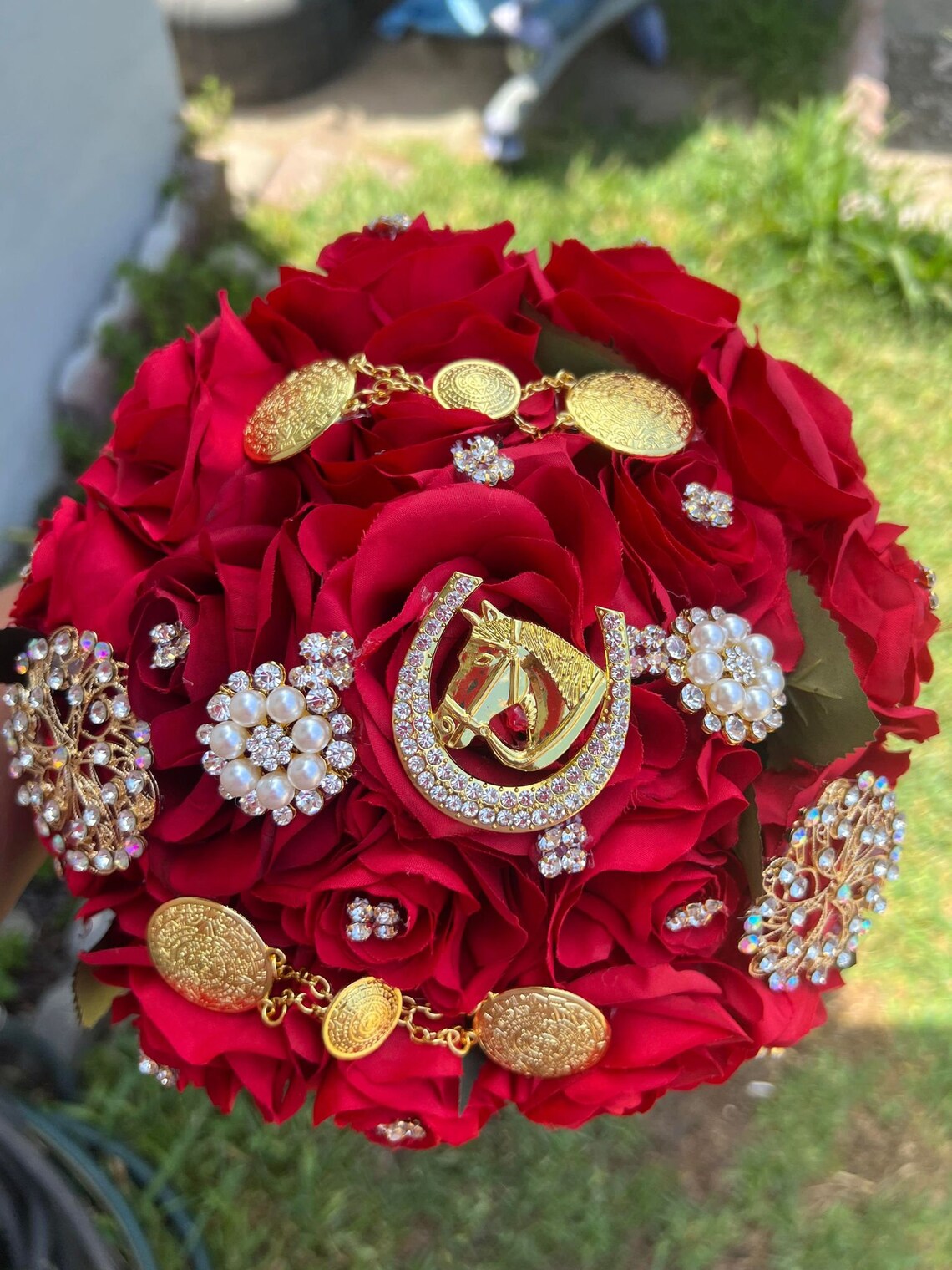 Red and Gold Mexican Horseshoe With Aztec Bouquet Etsy
