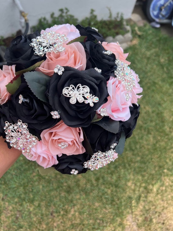 black bridesmaid dresses pink flowers Black and Pink Tulle Lace Long Prom Dress, A-Line Strapless Evening Sweet 16 Dress US 6 / Black and Pink