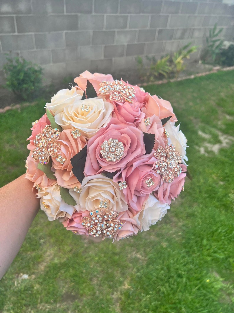 Blush and Dusty Rose With Champagne Bouquet Etsy