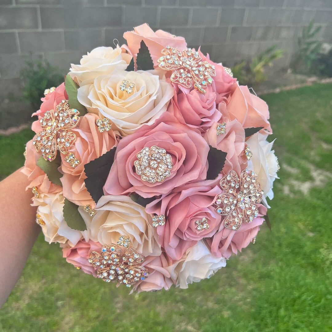 Blush and Dusty Rose With Champagne Bouquet Etsy