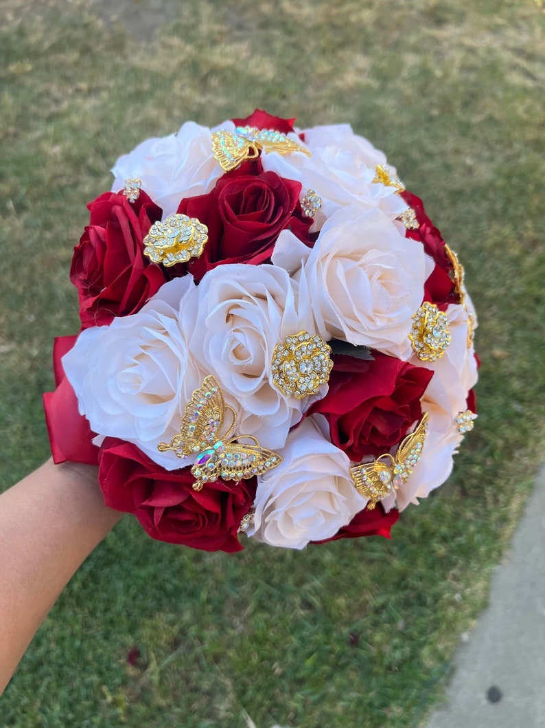 Red and Ivory Bouquet - Etsy