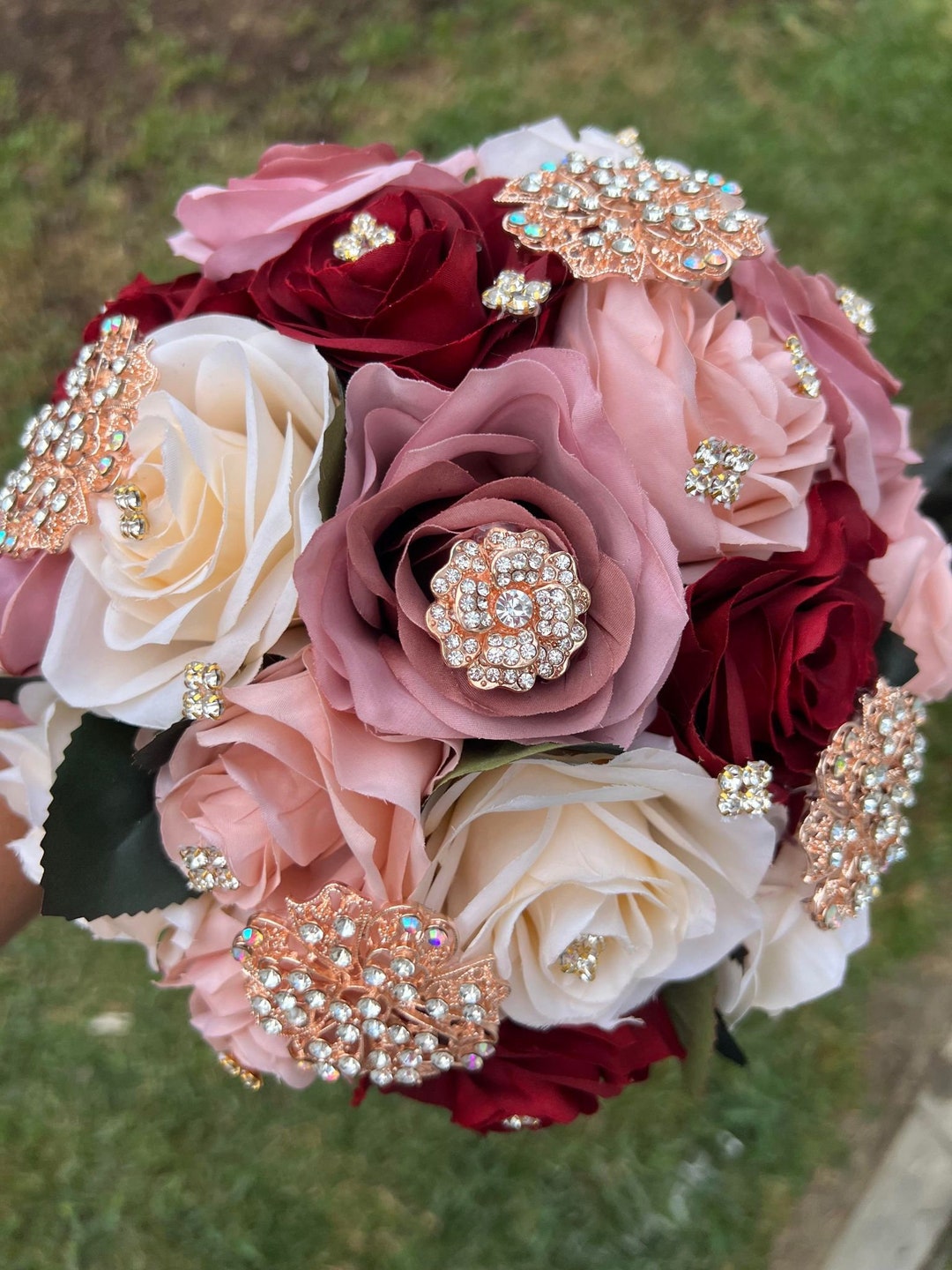 Rose Gold Champagne Blush and Burgundy Bouquet - Etsy