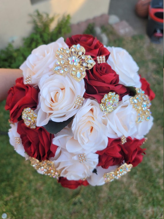 Ivory and Red Bouquet - Etsy