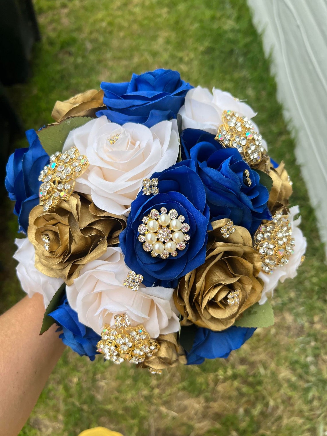 Royal Blue Ivory and Gold Bouquet image 1