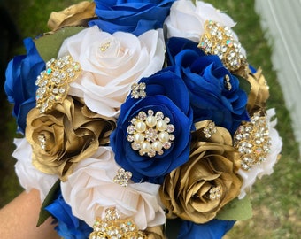 Royal Blue, Ivory and Gold Bouquet