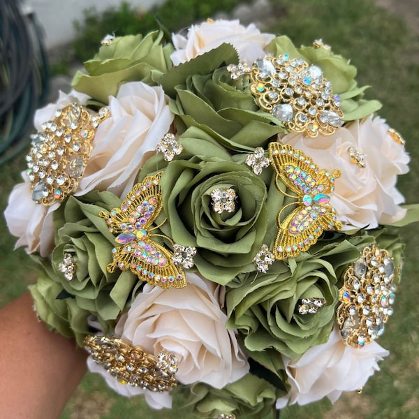Sage Green and Champagne Bouquet