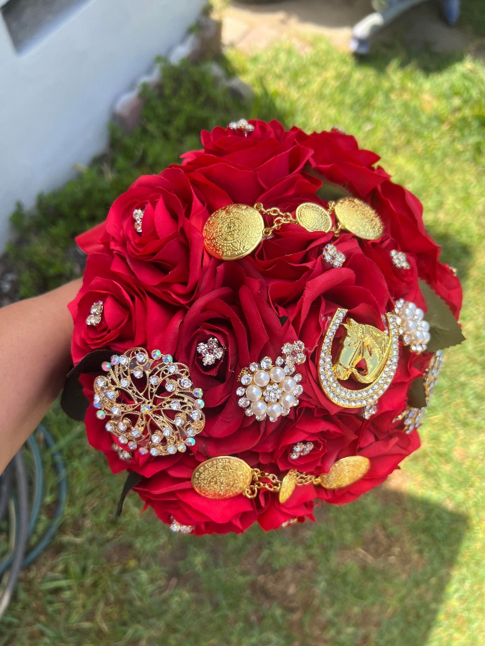 Red and Gold Mexican Horseshoe With Aztec Bouquet Etsy