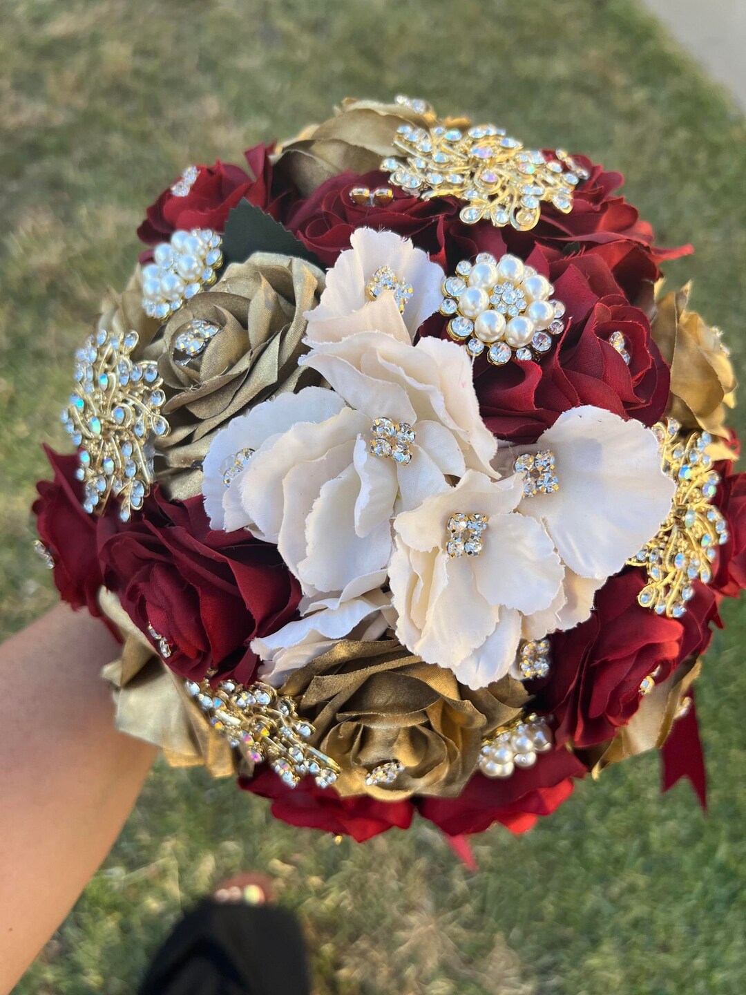 Champagne, Burgundy and Gold Bouquet - Etsy