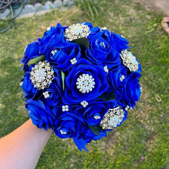 Royal Blue Bouquet, Quince Royal Blue Bouquet, Bridal Royal Bouquet,  Quinceanera Bouquet, Royal Blue and Silver, Royal Blue and Gold 