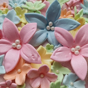 50 pcs. edible sugar fondant flowers cake topper pastel colors