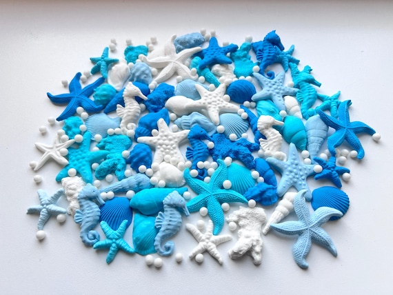Edible Under the Sea Fondant Decorations – 55 Shells, Starfish & Corals | Ocean Cake Toppers | Meerjungfrau Deko