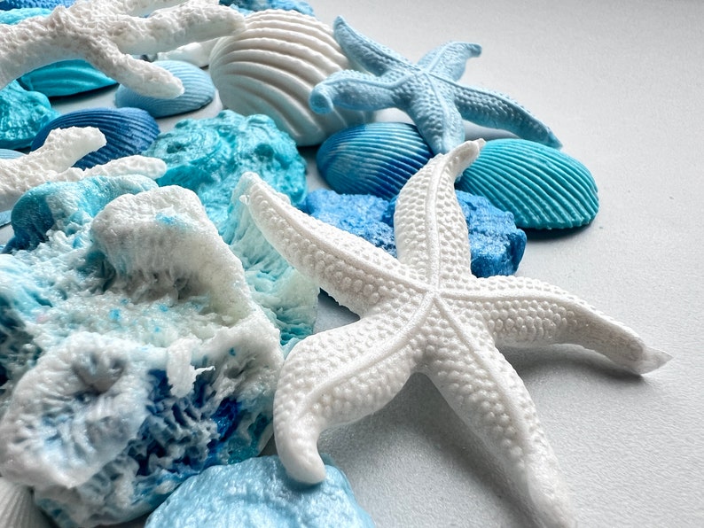 40 Edible Sugar Seashells: Blue & White Cake Toppersno Extra Fees for ...