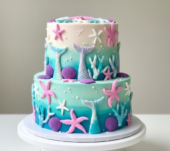 21 Decorazioni Per Torta A Tema Sirena – Topper In Resina Con Coda Di Sirena, Conchiglie E Coralli - 5