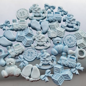 30 pz. Decorazione per torta per neonato con fondente di zucchero commestibile, blu