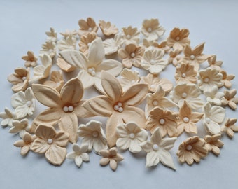 60 Fondant Blumen Creme Elfenbein: Cake Topper Dekorationen
