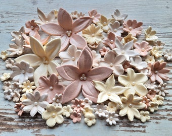 50 pcs. sugar fondant flowers cake topper