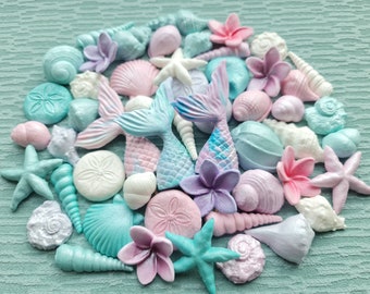 Essbare Mermaid Cake Toppers - 49 Stück Fondant Muscheln & Seesterne