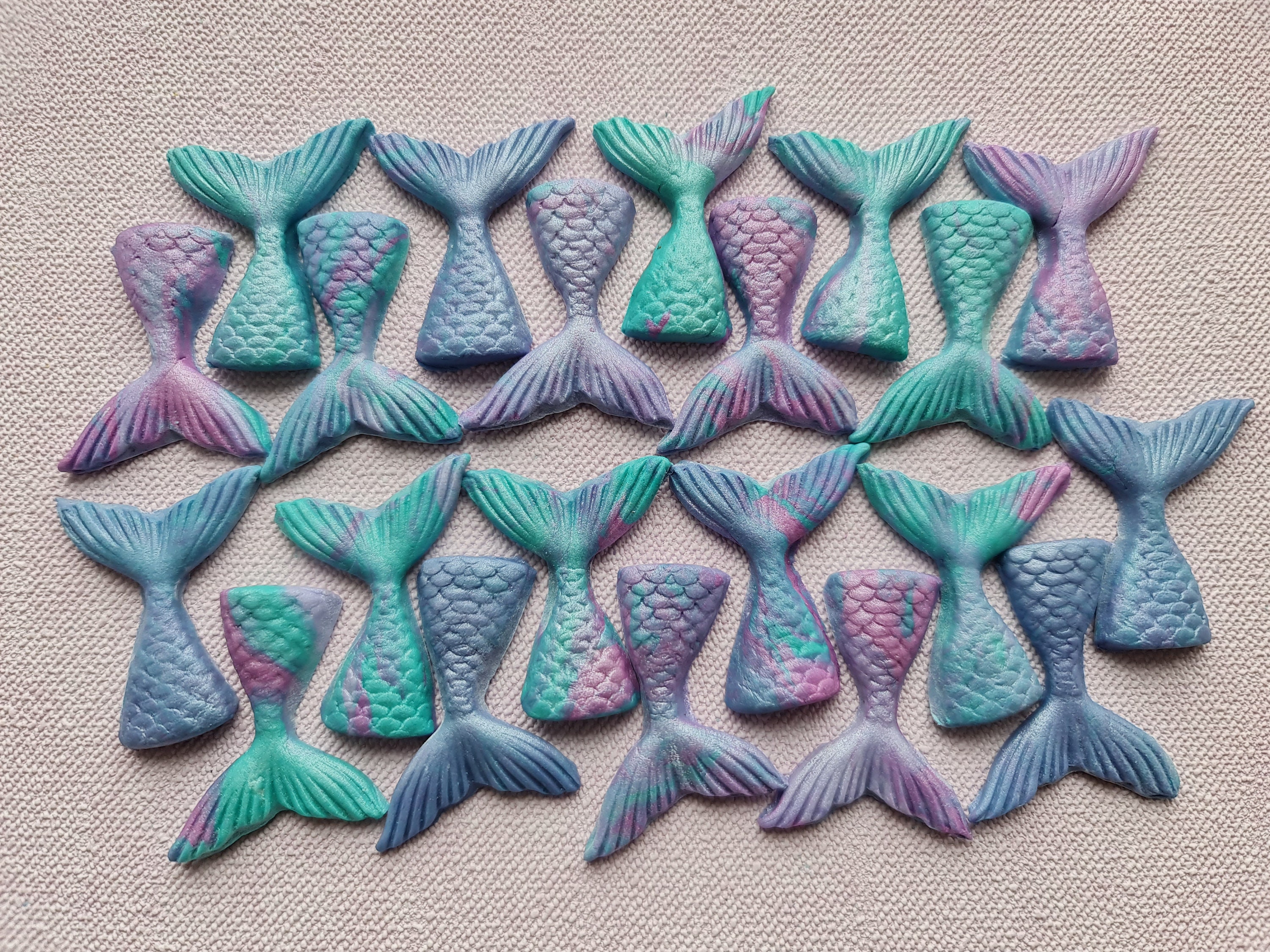 24 pcs. Fondant sugar mermaid tails, mermaid fin cake cupcake topper