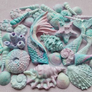 Adornos de fondant con forma de cola de sirena (41 piezas) – Decoraciones comestibles para tartas oceánicas