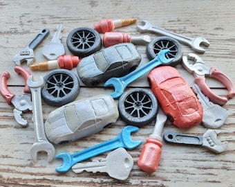 24 piezas de herramientas para coche, decoración de fondant para tartas