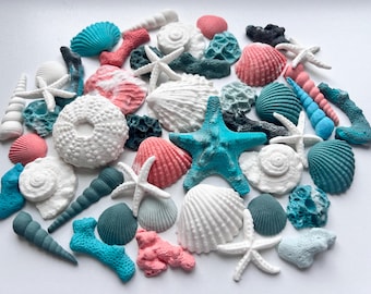 30 Sugar Fondant Sea Shells: Clam Shell, Coral Cake Toppers