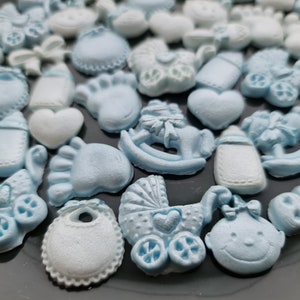 40 pz. Decorazione per torta baby shower in pasta di zucchero commestibile blu