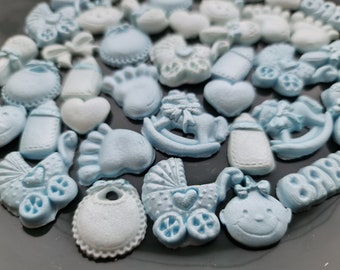 40 Blaue Fondant-Baby-Dusche-Kuchen-Topper