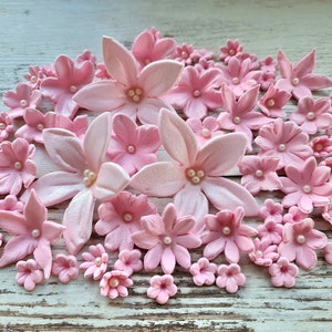 50 pz. topper per torta con fiori di zucchero fondente commestibili rosa