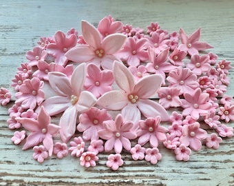 50 pcs. edible sugar fondant flowers cake topper pink