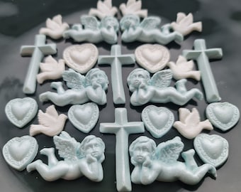 24 pcs. sugar fondant baptism first communion cake topper angel cross